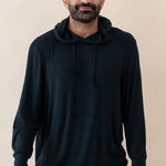Male model wearing the Men's Ribbed Hoodie in Midnight