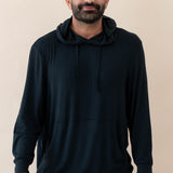 Male model wearing the Men's Ribbed Hoodie in Midnight