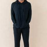 Male model wearing the Men's Ribbed Jogger Pant in Midnight and Ribbed Hoodie in Midnight 