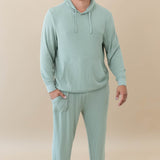Male wearing the Men's Ribbed Jogger Pant in Thyme paired with Men's Ribbed Hoodie in Thyme