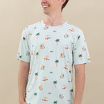 Man modeling Men's Crew Neck Tee in Dew Surf
