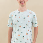 Man modeling Men's Crew Neck Tee in Dew Surf