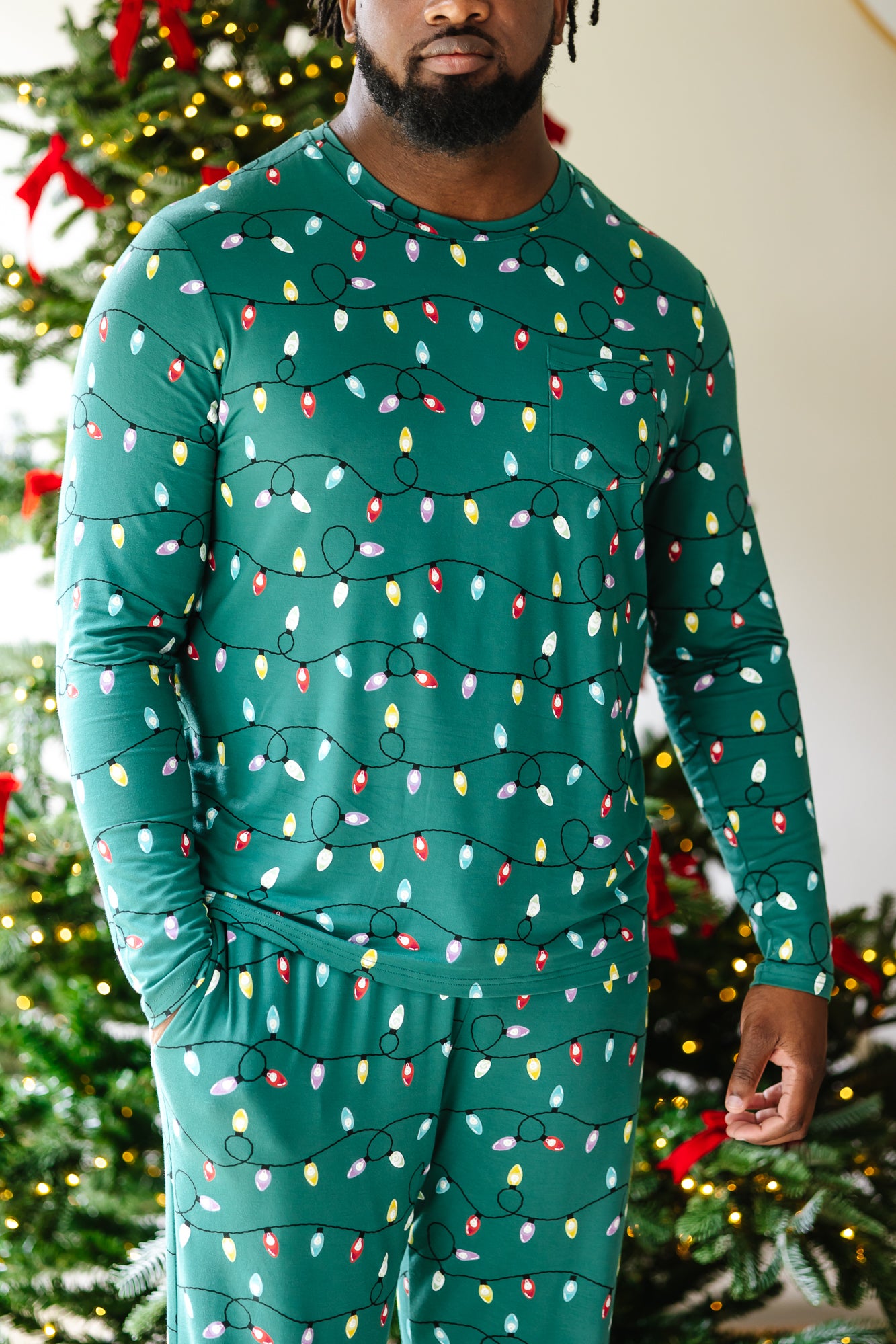Close up of the Men's Jogger Set in Merry and Bright
