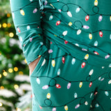 Close up of the Men's Jogger Set in Merry and Bright with model with hand in pocket