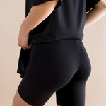 Close up of the back side of the bottoms from the Women’s Biker Short Set in Mickey and Friends on Midnight