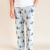 Modal wearing Men's Lounge Pants in Mickey & Friends Christmas print on a beige background
::: Model is 6'3" wearing size L ///