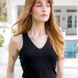Female modeling the Bamboo Flex Bra Tank in Midnight 

::: Model is 5'6" wearing size S ///