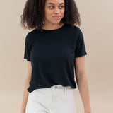 Female wearing the Women's Crew Neck Tee in Midnight