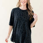 Woman modeling Women’s Biker Short Set in Midnight Leopard