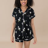 Woman modeling Women’s Short Sleeve Pajama Set in Big Midnight Magnolia