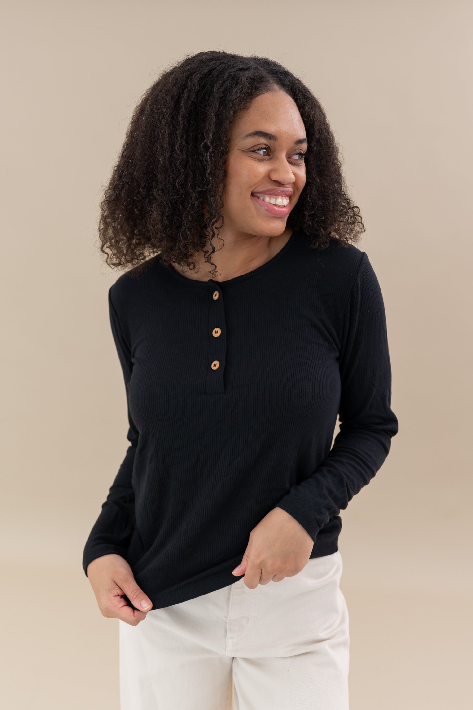 Kyte Baby's Women's Ribbed Henley Top in Midnight