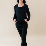 Woman walking smiling wearing Women's Ribbed Jogger Pant in Midnight