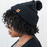 Cable Knit Pom Beanie in Midnight