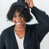 Cable Knit Pom Beanie in Midnight