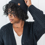 Cable Knit Pom Beanie in Midnight