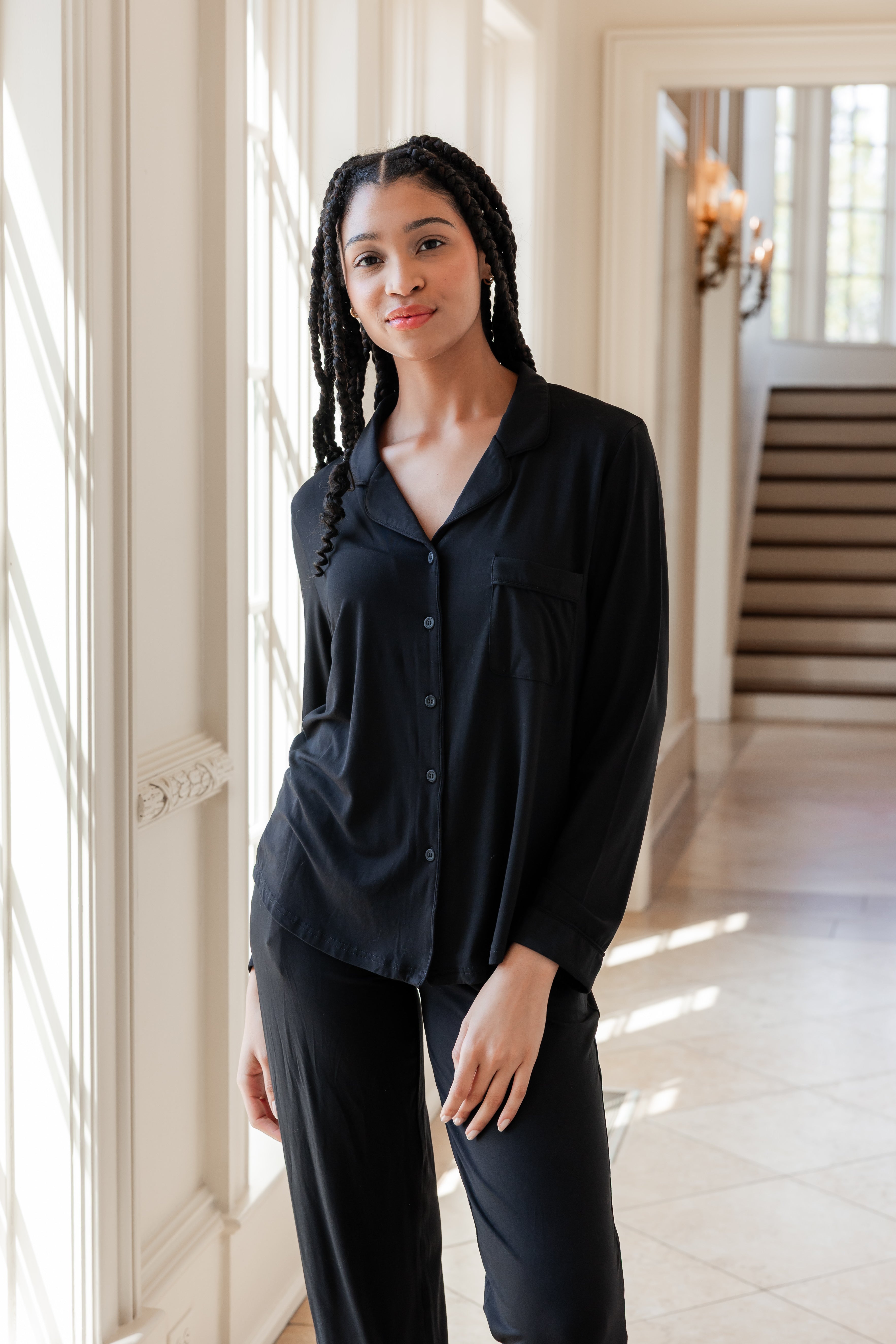 Long-Sleeved Women's Pajama Set in Midnight