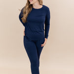 Full length phot of model wearing the Women's Jogger Pajama Set in Navy