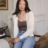 Chunky Knit Women's Cropped Cardigan in Oat