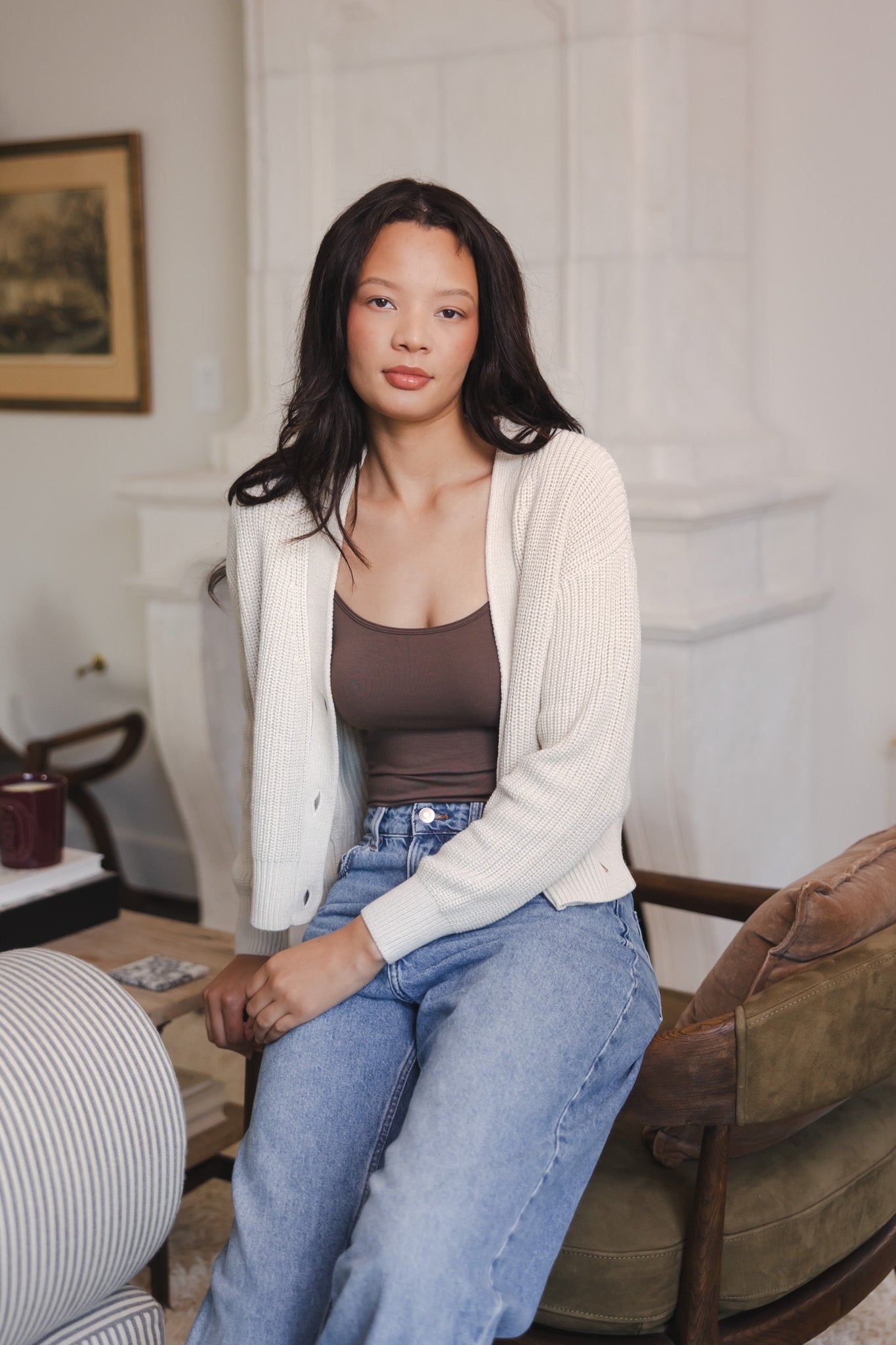 Chunky Knit Women's Cropped Cardigan in Oat