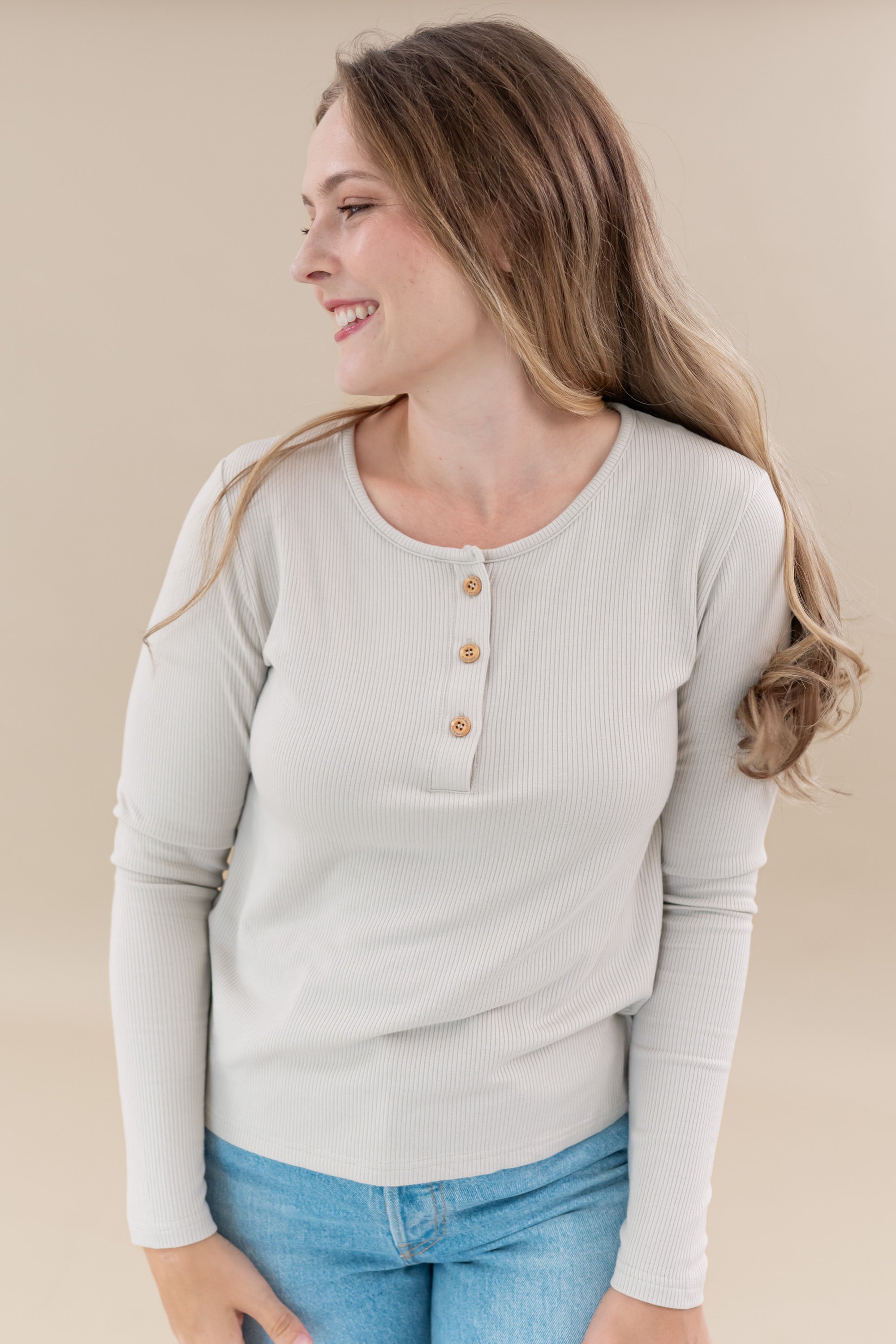 Kyte Baby's Women's Ribbed Henley Top in Oat
