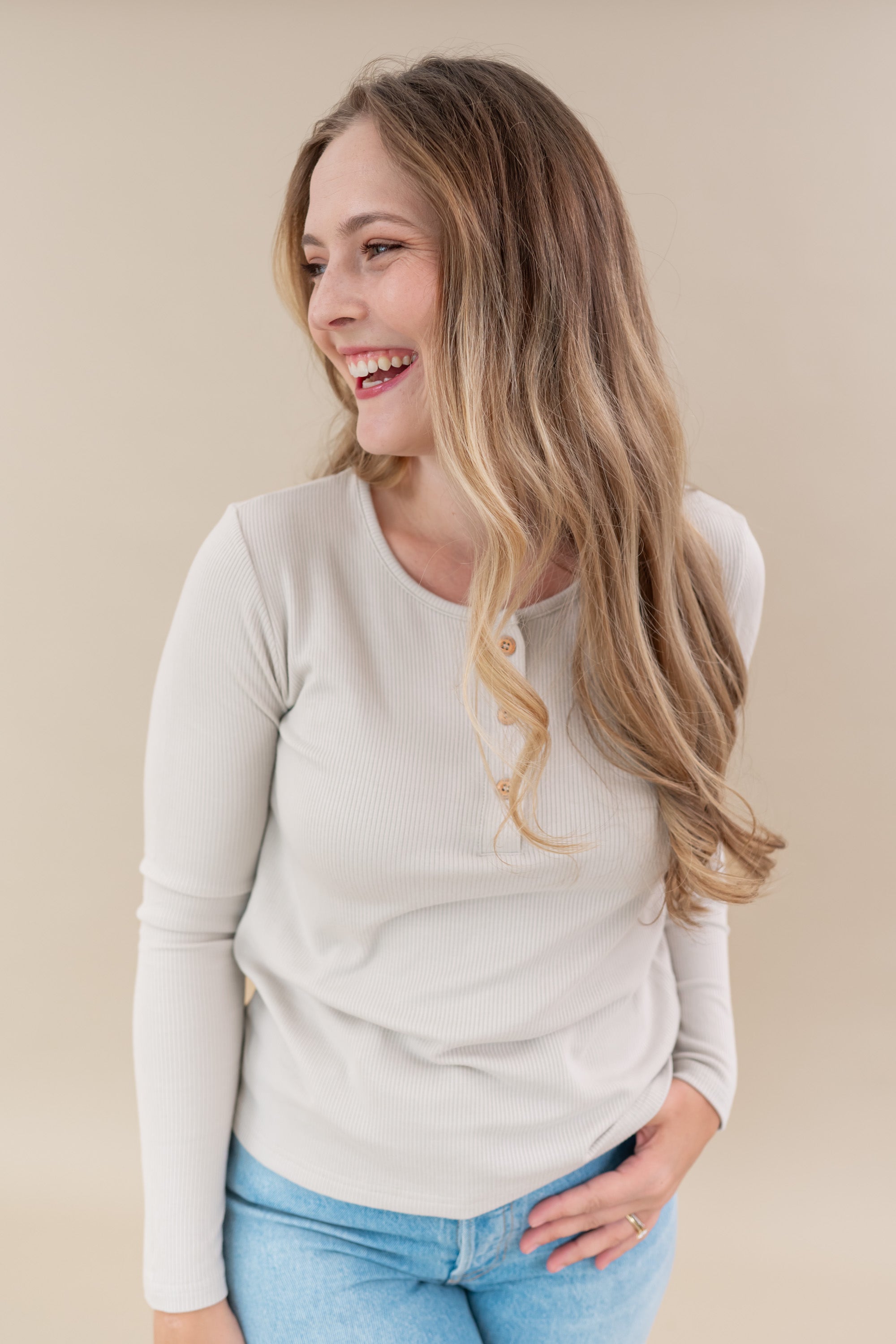 Kyte Baby's Women's Ribbed Henley Top in Oat