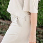 wide leg pant in creamy oat color with pocket