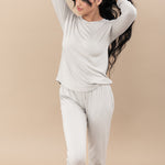 Full length phot of model wearing the Women's Jogger Pajama Set in Oat