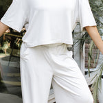 Close up of the Women's Short Sleeve Tee in Oat