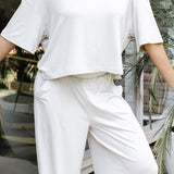 Close up of the Women's Short Sleeve Tee in Oat
