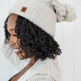 Cable Knit Pom Beanie in Oat
