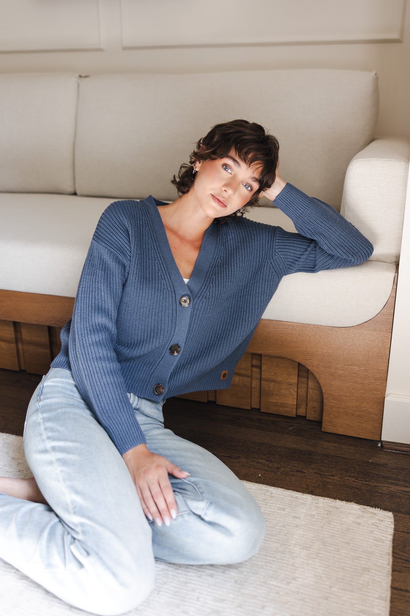 Chunky Knit Women's Cropped Cardigan In Oxford