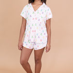 Women modeling the Kyte Short Sleeve Pajama Set in Pastel Ghost 