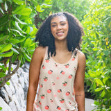 Closer up of a female model wearing the Women’s Tank Set in Peach
