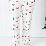 Close up of the Kyte Women's Lounge Pants in Santa Sleigh