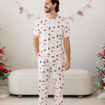 Male model wearing the Men's Lounge Pants in Santa Sleigh paired with matching Crew Neck Tee