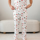 Close up of Men's Lounge Pants in Santa Sleigh