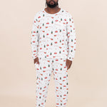 Male model wearing the Kyte Men's Jogger Set in Santa Sleigh