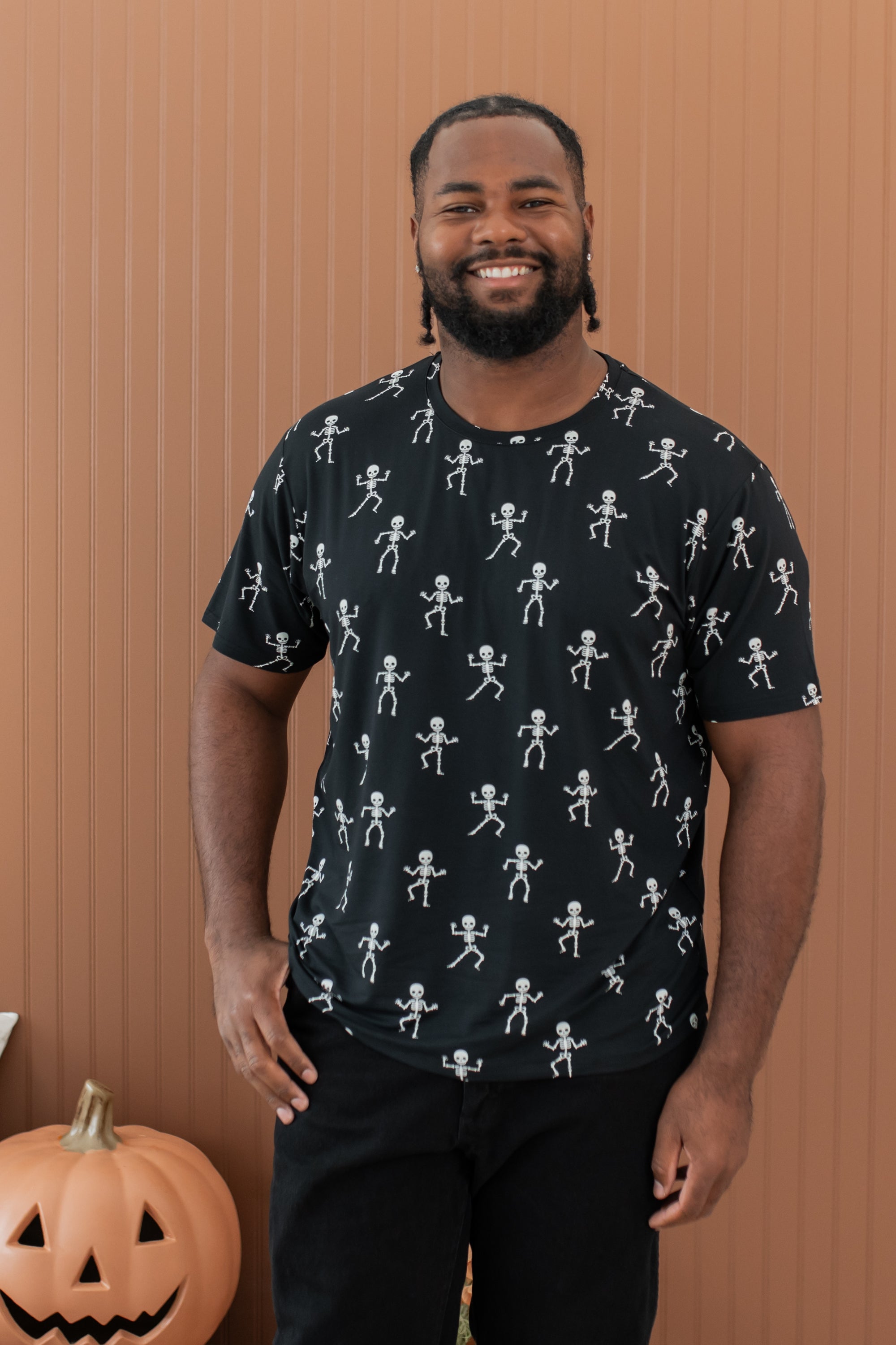 Model wearing a Men's Crew Neck Tee in Skeleton