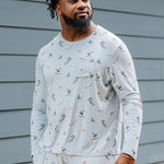 Close up of the shirt shown on a male model wearing the Men's Jogger Set in Ski