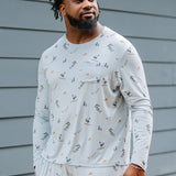 Close up of the shirt shown on a male model wearing the Men's Jogger Set in Ski