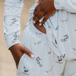 Close up of the waistband and pocket on the pants of the Women's Jogger Pajama Set in Ski