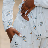 Close up of the waistband and pocket on the pants of the Women's Jogger Pajama Set in Ski