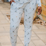 The pants of the Women's Jogger Pajama Set in Ski shown on a model