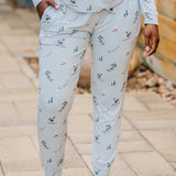 The pants of the Women's Jogger Pajama Set in Ski shown on a model