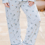 The pants of the Long-Sleeved Women's Pajama Set in Ski shown on a model