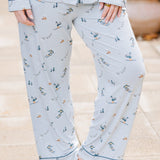 The pants of the Long-Sleeved Women's Pajama Set in Ski shown on a model