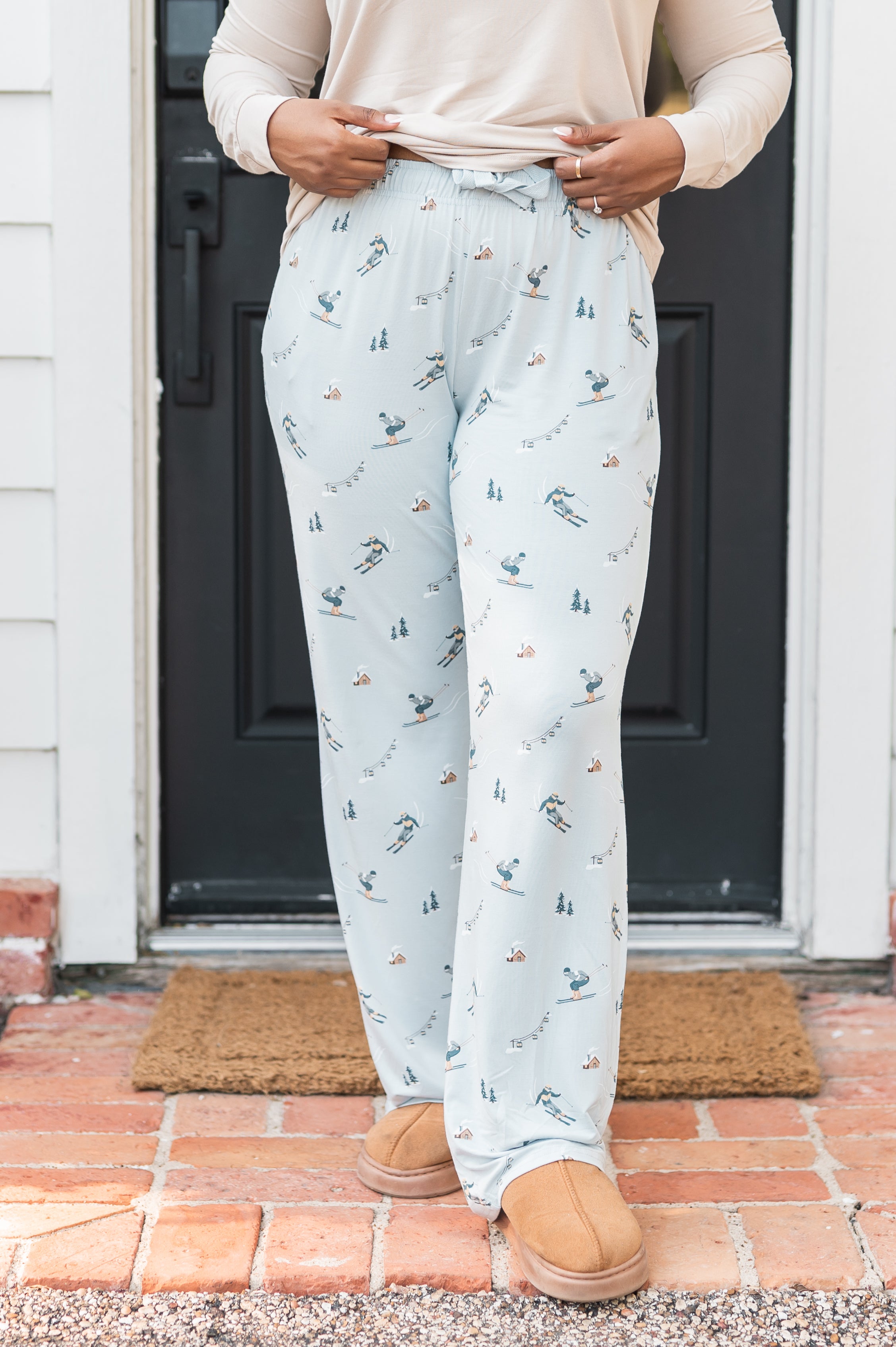 Women's Lounge Pants in Ski shown on a model