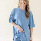 Woman modeling Women’s Biker Short Set in Slate