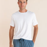 Man modeling Men's Crew Neck Tee in Snow with atlantic lounge pants on.