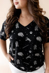 Close up of the Women's Relaxed Fit V-Neck in STAR WARS™ shown on a female model

::: Model is 5'2" wearing size S ///